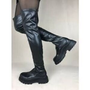 Zara over-the-knee lug sole boots Sz 37